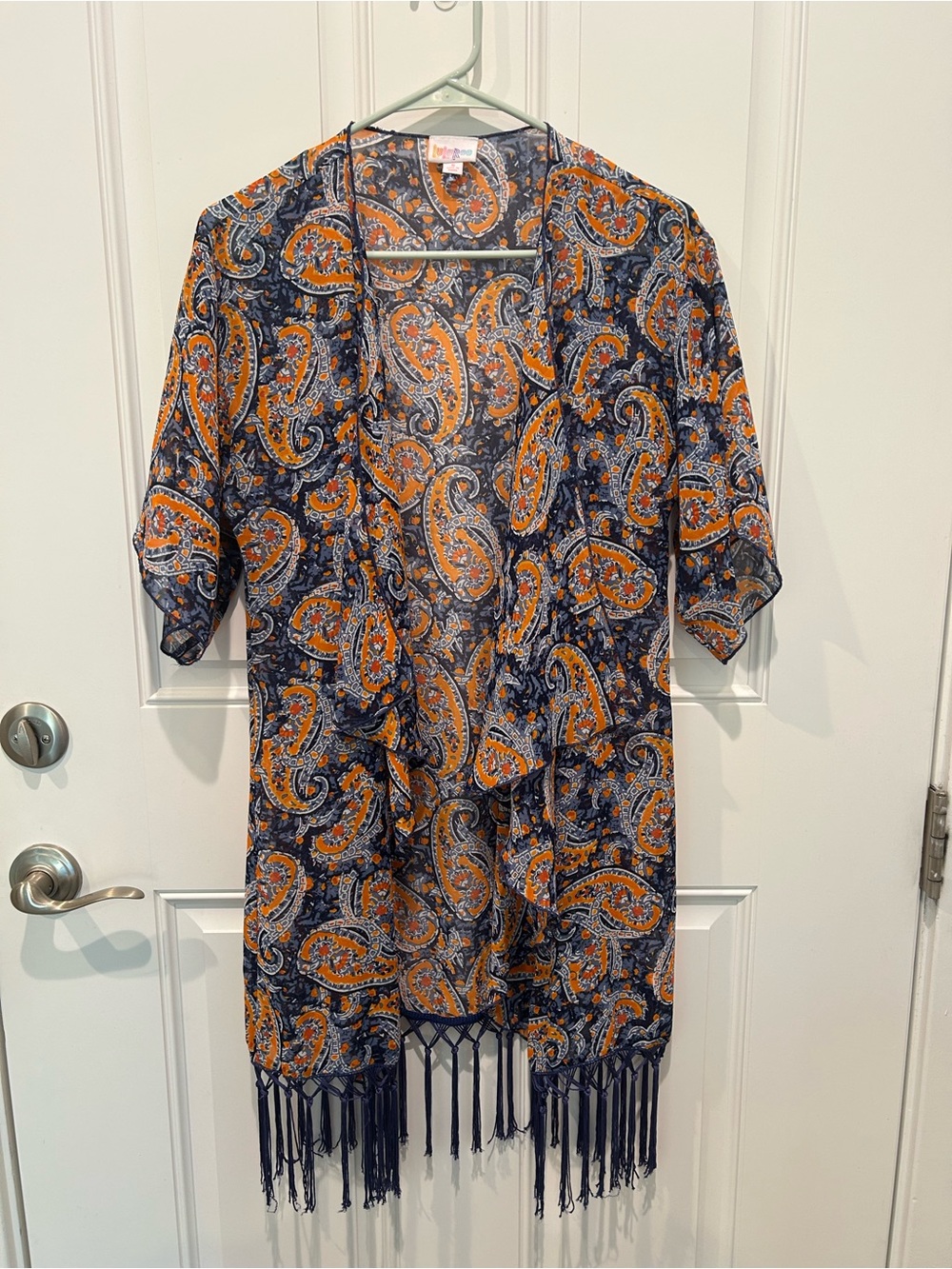 LuLaRoe Monroe Navy and Orange Paisley Kimono